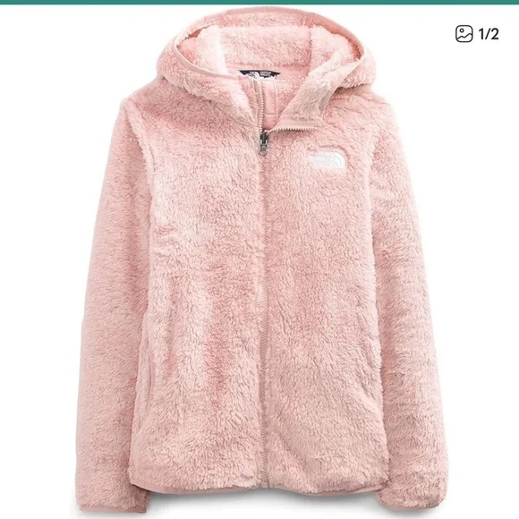 Girls Pink Fleece Hoodie Jacket L (14/16) The North Face Soft Plush - Picture 3 of 15